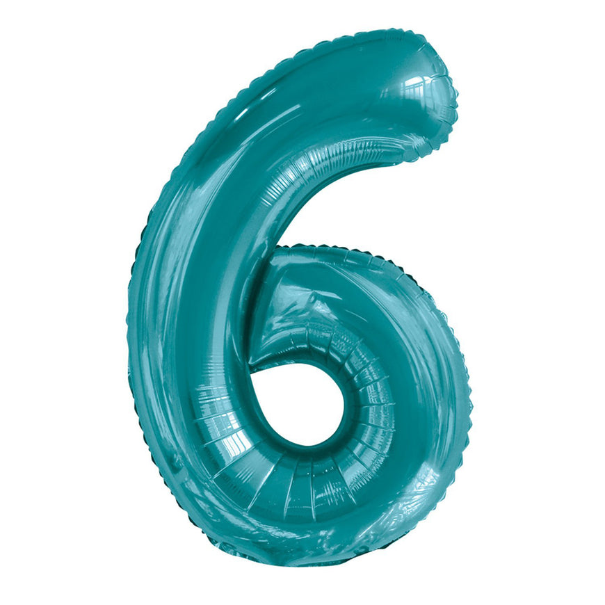 Number 6 Teal Foil Balloon 86cm - Party Savers