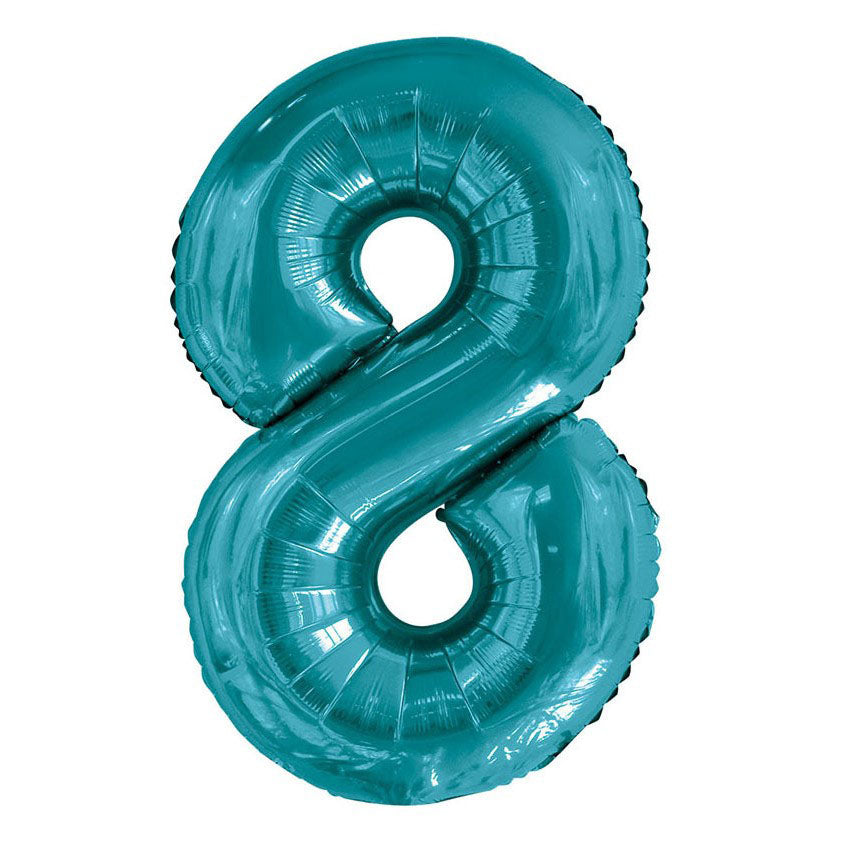 Number 8 Teal Foil Balloon 86cm - Party Savers