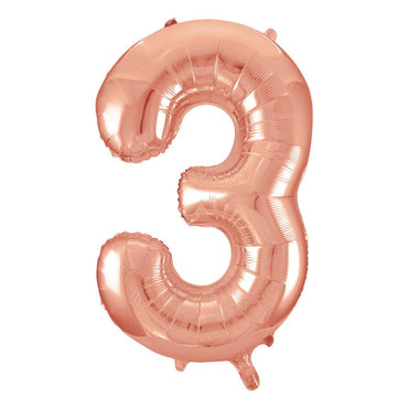 Number 3 Rose Gold Foil Balloon 86cm - Party Savers