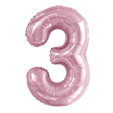 Number 3 Pastel Pink Foil Balloon 86cm - Party Savers