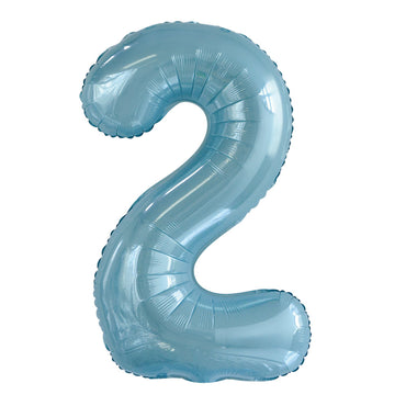 Number 2 Pastel Blue Foil Balloon 86cm - Party Savers