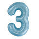 Number 3 Pastel Blue Foil Balloon 86cm - Party Savers