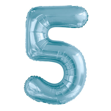 Number 5 Pastel Blue Foil Balloon 86cm - Party Savers