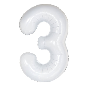Number 3 White Foil Balloon 86cm - Party Savers