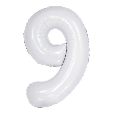 Number 9 White Foil Balloon 86cm - Party Savers