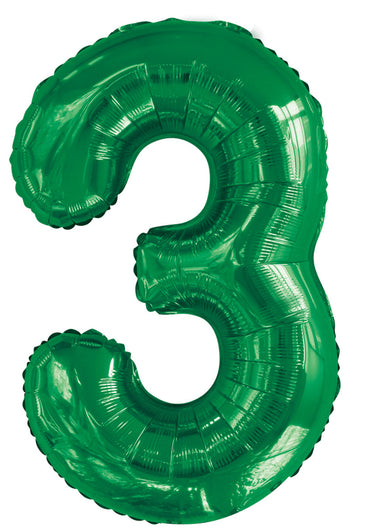 Number 3 Emerald Green Foil Balloon 86cm Each