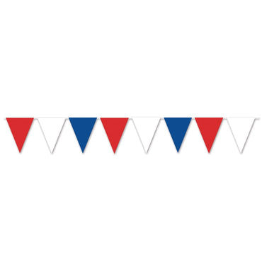 Red, White And Blue Pennant Banner 11in x 12ft Each - Party Savers