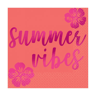 Summer Vibes Hot Stamped Beverage Napkins 16pk - Party Savers