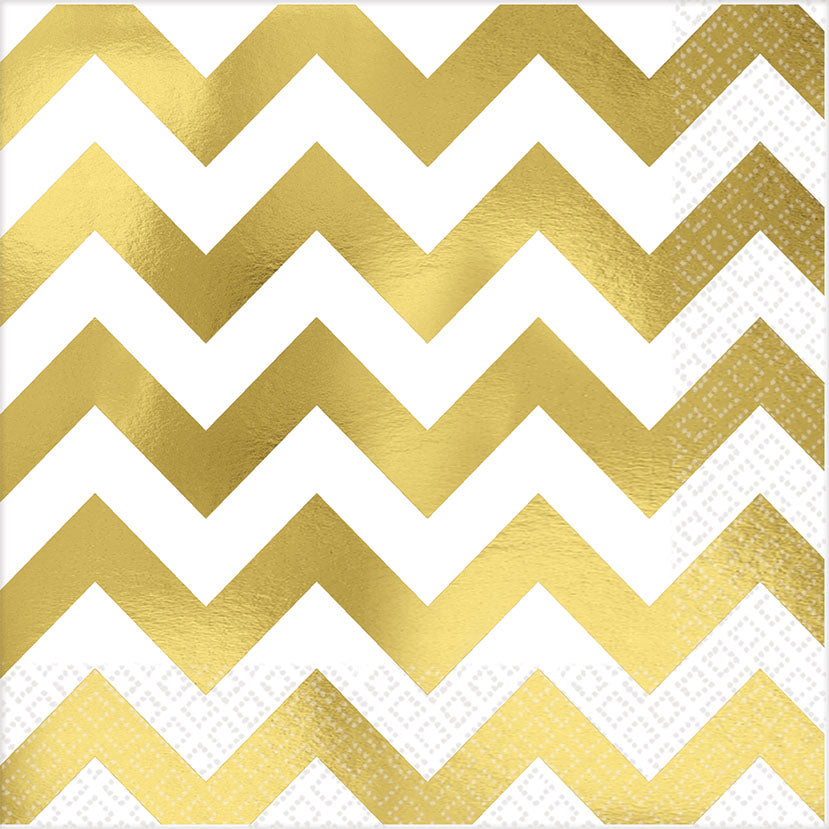 Rose Gold Premium Chevron Hot-Stamped Lunch Napkins 16pk - Party Savers