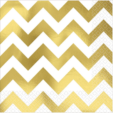 Gold Premium Chevron Hot-Stamped Lunch Napkins 16pk - Party Savers