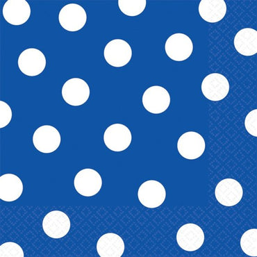 Bright Royal Blue Dots Lunch Napkins 33cm x 33cm 16pk