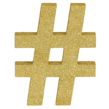 Letter Symbol # Hashtag Gold Glittered Decoration MDF - Party Savers