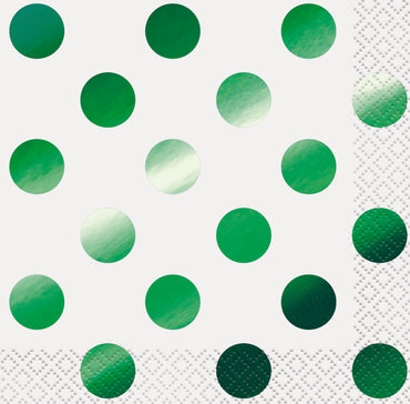 Green Foil Stamped Dots Beverage Napkins 16pk - Party Savers