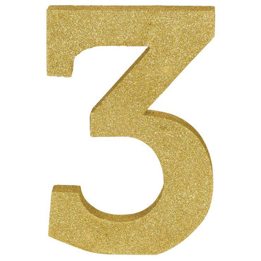 Number 3 Gold Glittered Decoration MDF - Party Savers