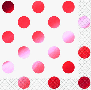 Red Foil Stamped Dots Beverage Napkins 16pk - Party Savers