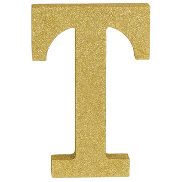 Letter T Gold Glittered Decoration MDF - Party Savers