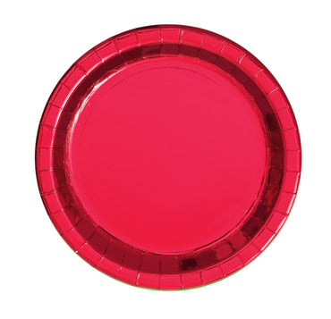 Red Foil Round Plates 18cm 8Pk - Party Savers