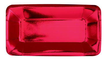 Red Foil Rectangle Appetizer Plates 23cm X 13cm 8Pk - Party Savers