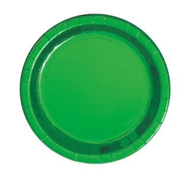 Green Foil Round Paper Plates 18cm 8pk - Party Savers