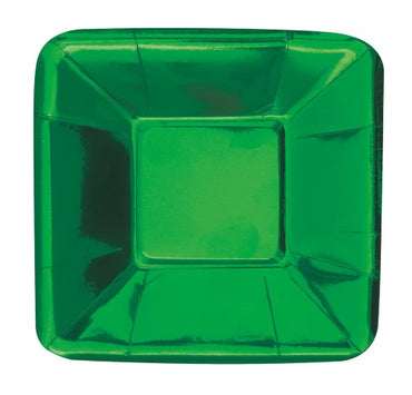 Green Foil Square Appetizer Paper Plates 13cm 8pk - Party Savers