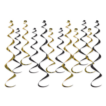 Black and Gold Metallic Hanging Whirls 12pk