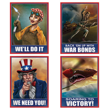 World War II Poster Cutouts 15.25in 4pk - Party Savers