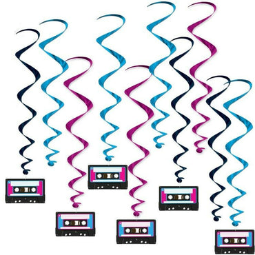 Cassette Tape Whirls 17.5in-29.5in 12pk - Party Savers