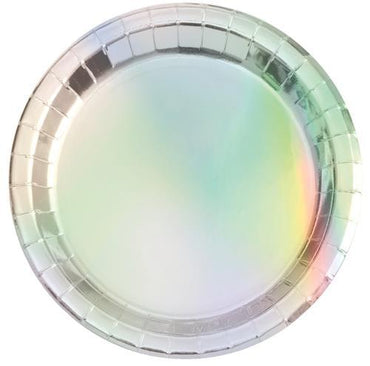 Iridescent Foil Round Paper Plates 18cm 8pk - Party Savers