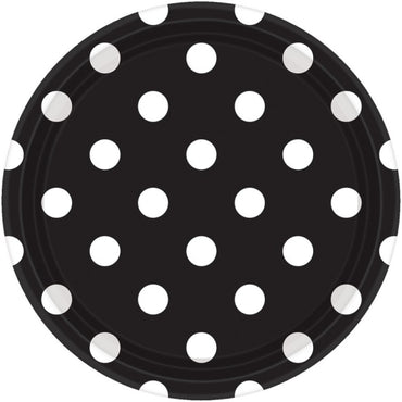 Jet Black Dots Round Paper Plates 17cm 8pk