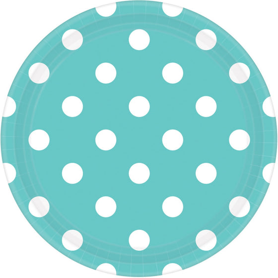 Robin's Egg Blue Dots Round Paper Plates 17cm 8pk