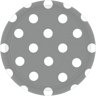 Silver Dots Round Paper Plates 17cm 8pk