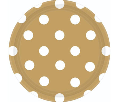 Gold Dots Round Paper Plates 17cm 8pk