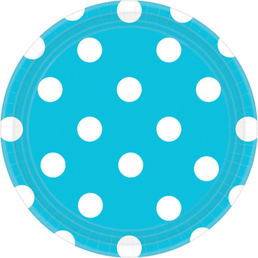 Caribbean Blue Dots Round Paper Plates 17cm 8pk