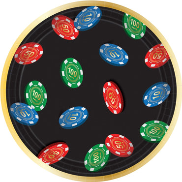 Roll The Dice Casino Round Paper Lunch Plates 17cm 8pk - Party Savers