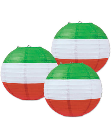 Red, White & Green Paper Lanterns 9.5in. 3pk - Party Savers