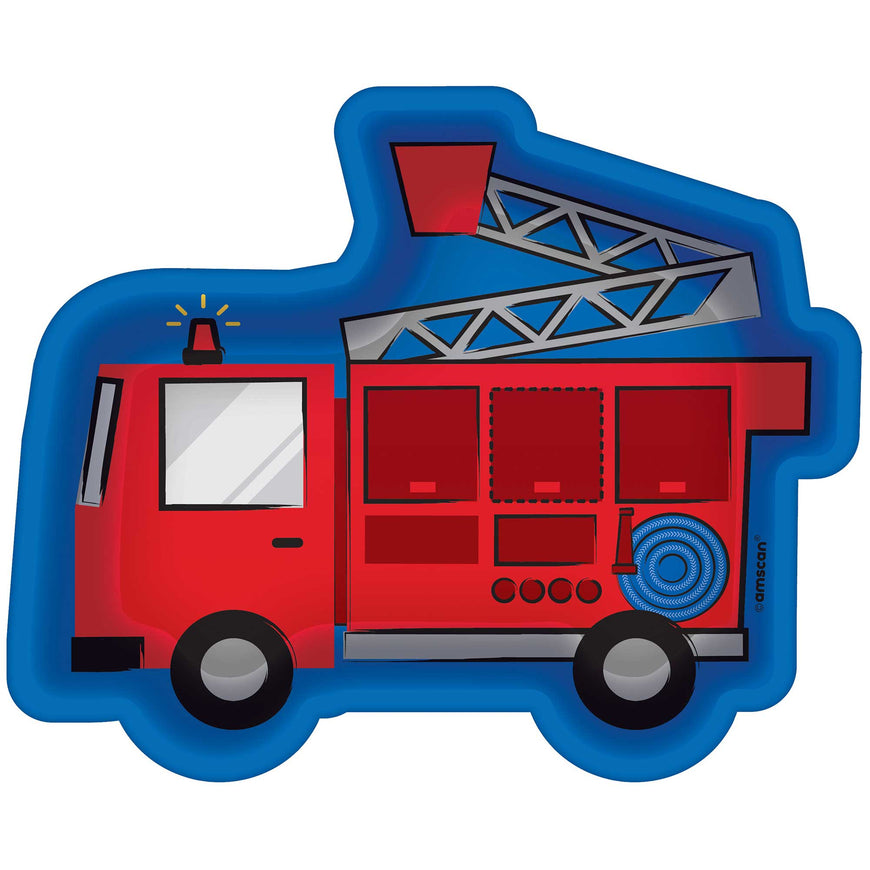 First Responders Fire Truck Shaped Paper Plates 18cm x 22cm 8pk