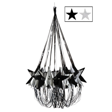 Black and Silver Star Chandelier 35in Each