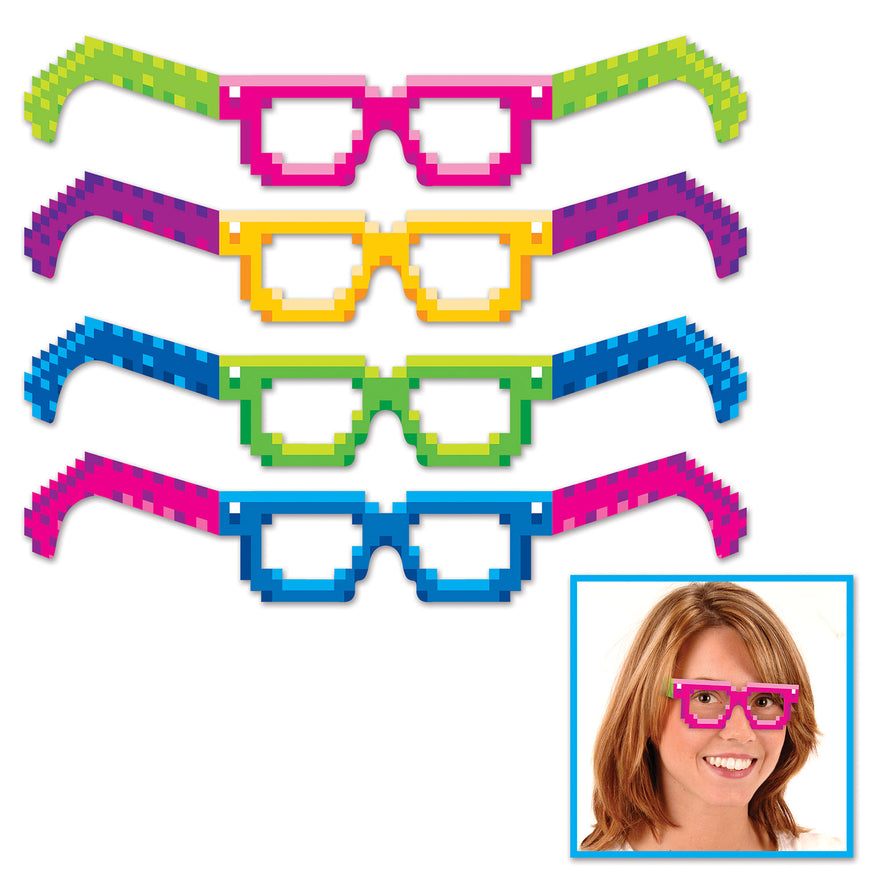 8-Bit Eyeglasses 4pk - Party Savers