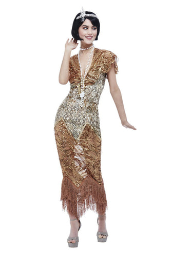 Womens Costume - Gold Sequin 20s Deluxe Flapper Costume