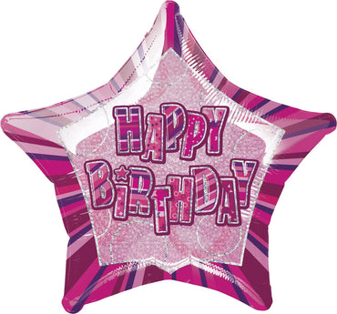 Pink Glitz Happy Birthday Star Foil Balloon 50cm - Party Savers