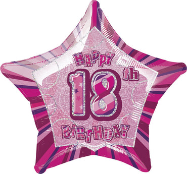 Pink Glitz 18th Birthday Star Foil Balloon 50cm - Party Savers