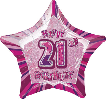 Pink Glitz 21st Birthday Star Foil Balloon 50cm - Party Savers