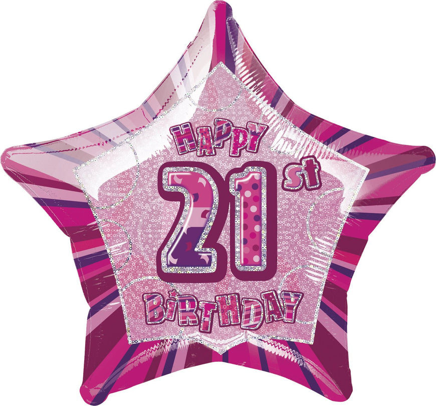 Black Glitz 21st Birthday Star Foil Balloon 50cm - Party Savers