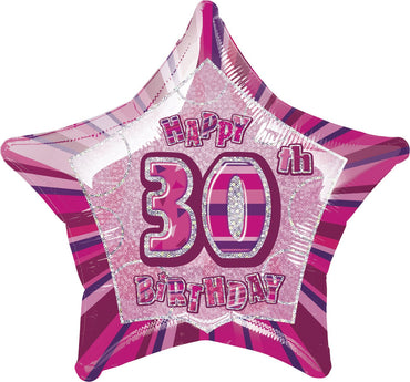 Pink Glitz 30th Birthday Star Foil Balloon 50cm - Party Savers