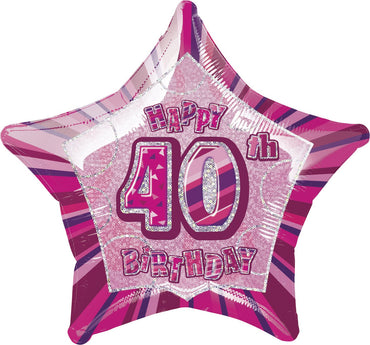 Pink Glitz 40th Birthday Star Foil Balloon 50cm - Party Savers