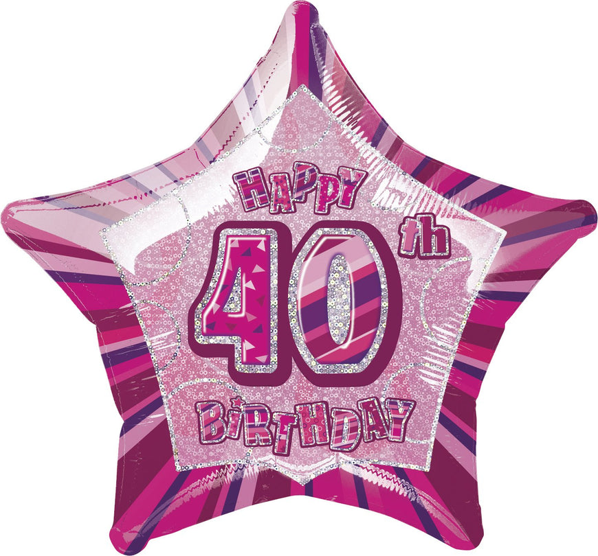 Black Glitz 40th Birthday Star Foil Balloon 50cm - Party Savers
