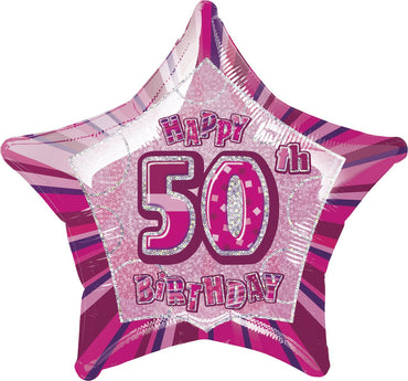 Pink Glitz 50th Birthday Star Foil Balloon 50cm - Party Savers