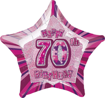 Pink Glitz 70th Birthday Star Foil Balloon 50cm - Party Savers