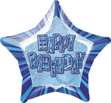 Black Glitz Happy Birthday Star Foil Balloon 50cm - Party Savers