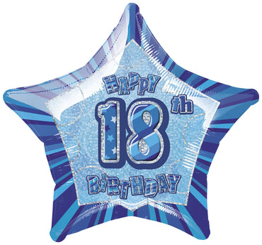 Blue Glitz 18th Birthday Star Foil Balloon 50cm - Party Savers